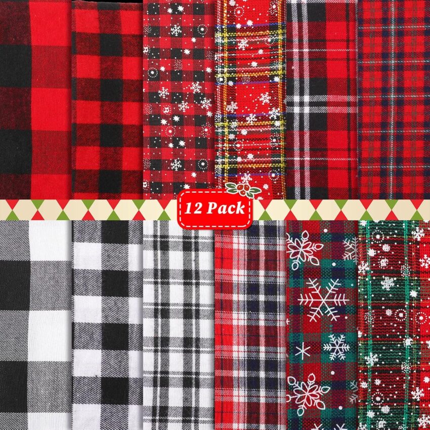 Christmas Plaid Quilting Fabric Fat Quarters 12