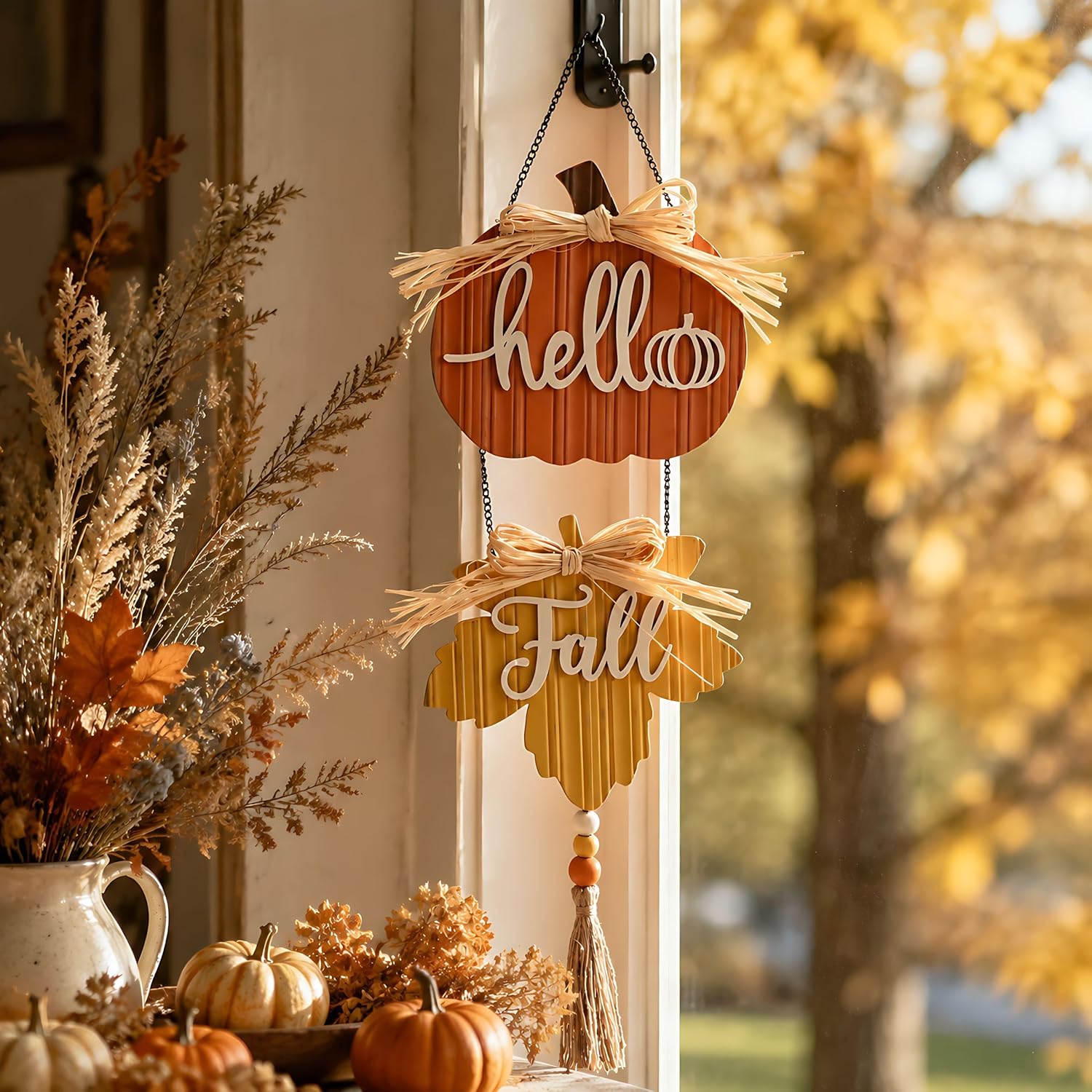 Fall Pumpkin Maple Leaf Rustic Wooden Autumn Wall Wreath - Image 4