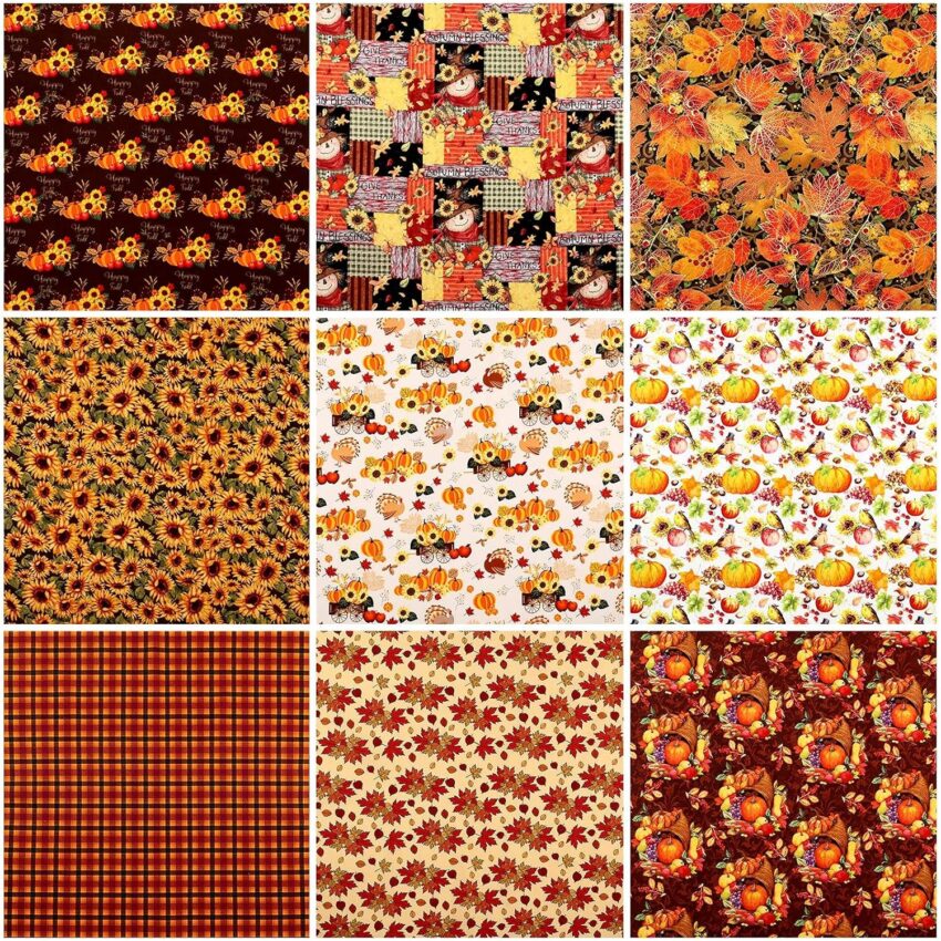 Thanksgiving Autumn Plaid Cotton Crafting Fabric Squares