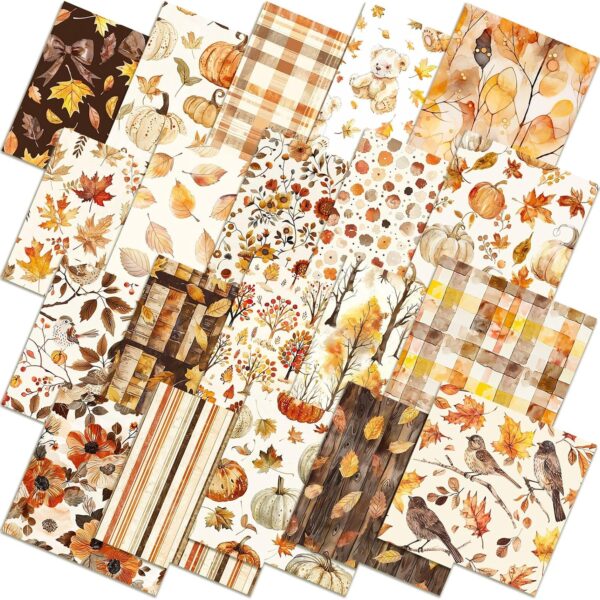 Watercolor Autumn Pumpkin Maple Crafting Fabric Squares