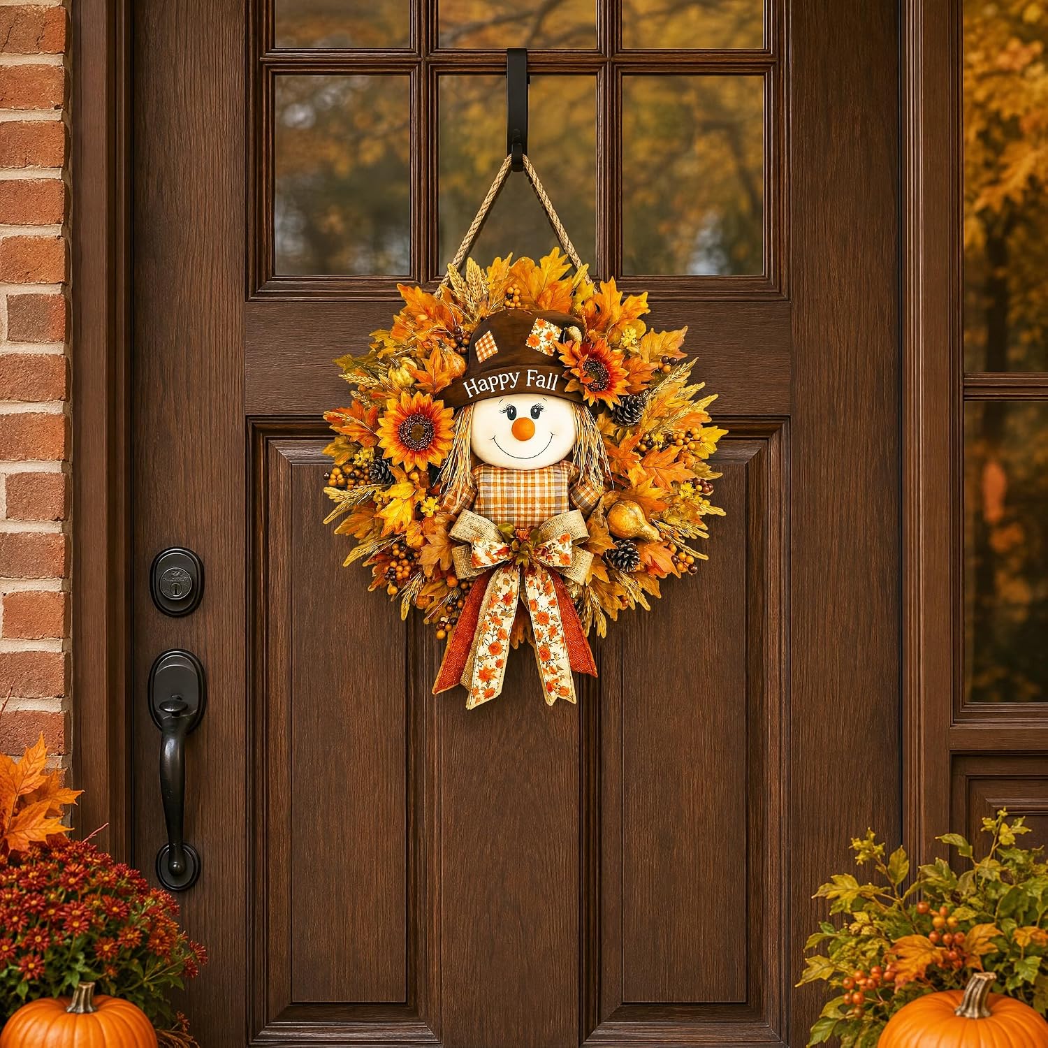 Fall Scarecrow Maple Leaf Wooden Autumn Harvest Door Wreath - Image 4