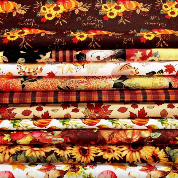 Thanksgiving Autumn Plaid Cotton Crafting Fabric Squares