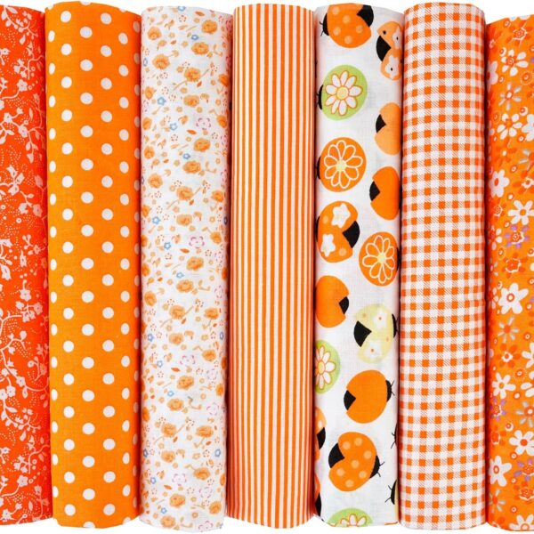 Orange Floral Cotton Crafting Fabric Precut Squares