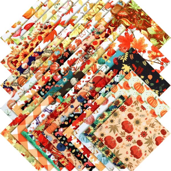 Thanksgiving Pumpkin Maple Leaf Crafting Fabric Squares