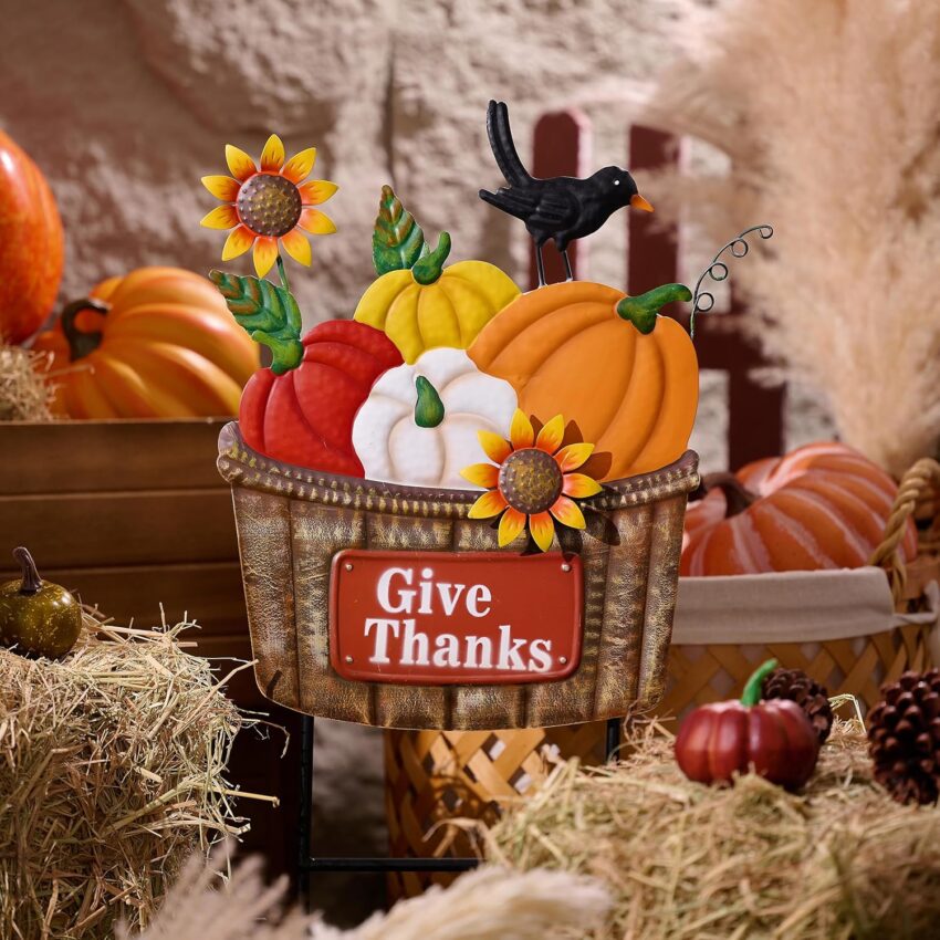 Fall Pumpkin Sunflower Metal Yard Harvest Outdoor Garden Decor