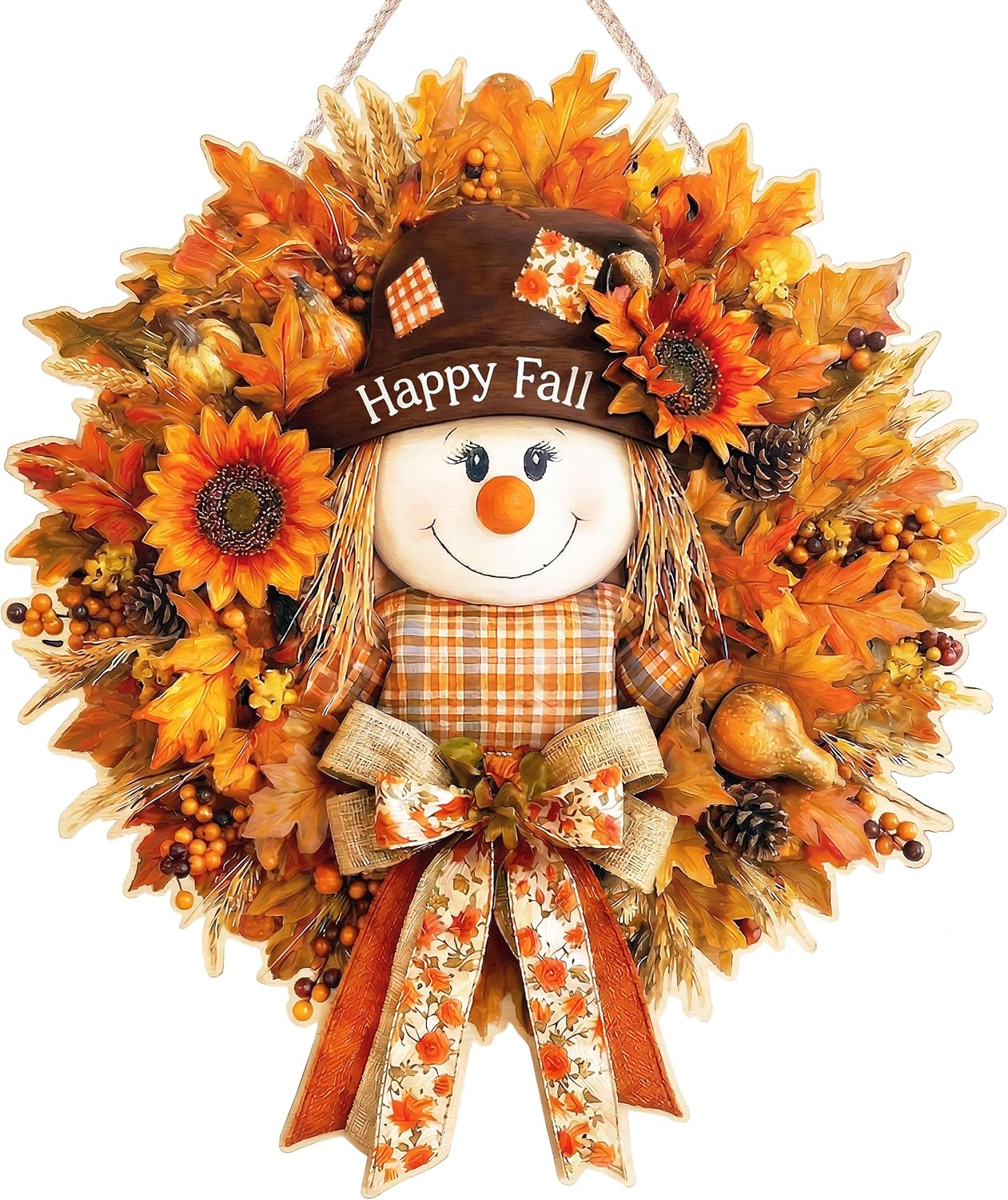 Fall Scarecrow Maple Leaf Wooden Autumn Harvest Door Wreath