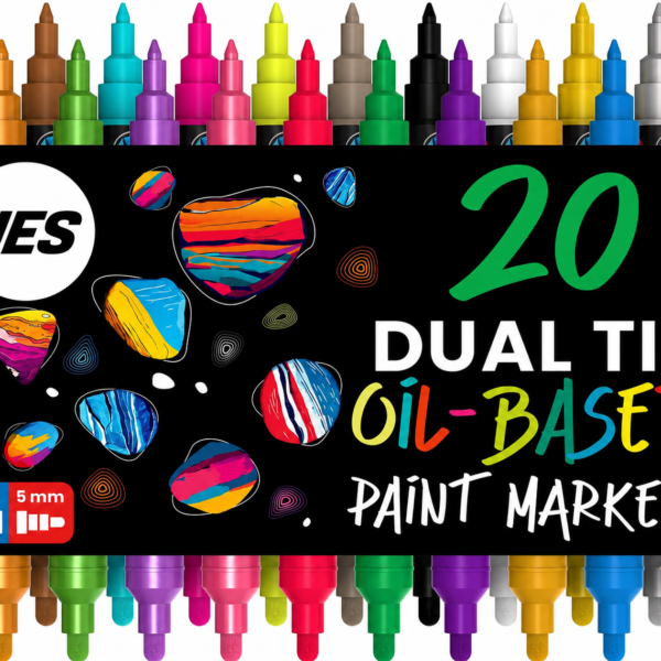 20 Oil Paint Pens Dual Tip Waterproof Markers