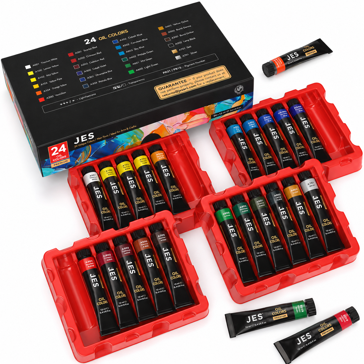 24 Color Oil Paint Tubes for Canvas Art