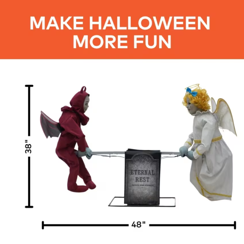 Animated Angel Devil Seesaw Halloween Cemetery Decoration Display