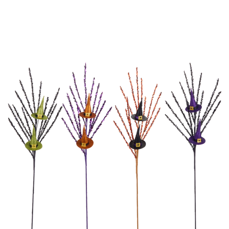 32-Inch Tinsel Witch Hat Halloween Spray Picks Set - Image 2