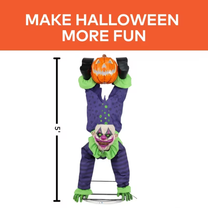 Animated Upside Down Clown Lighted Halloween Pumpkin Decoration