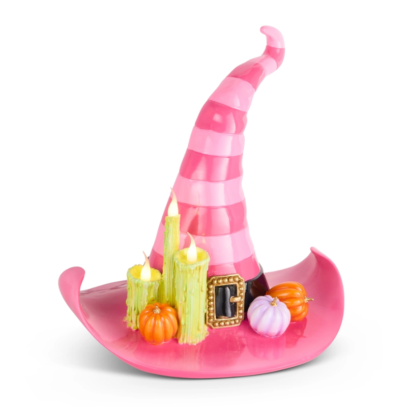 Lighted Pink Witch Hat Halloween Tabletop Candle Decoration - Image 2